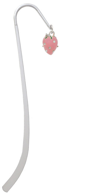 Large 3-D Pink Strawberry with Crystals Charm Bookmark