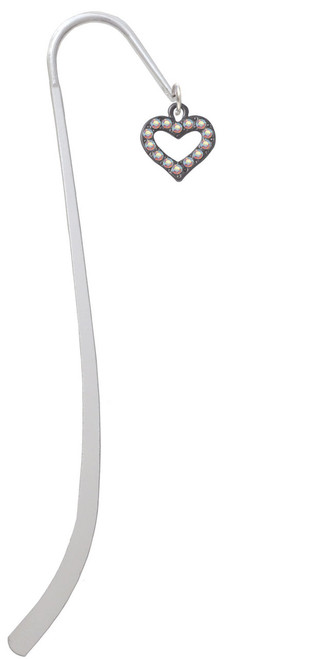 Black Nickel Plated AB Crystal Open Heart Charm Bookmark