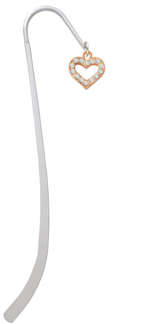 Rose Gold Tone Crystal Open Heart Charm Bookmark