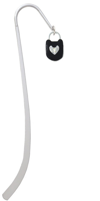 Black Enamel Lock with Clear Crystals Charm Bookmark