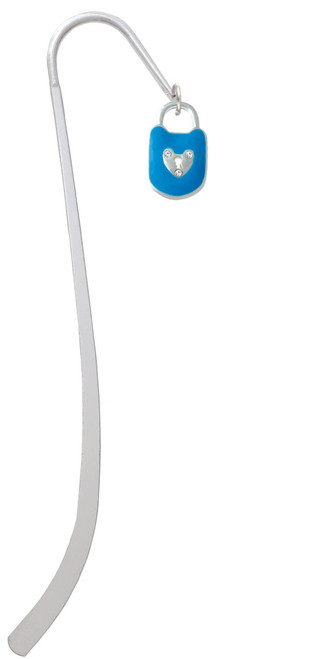 Hot Blue Enamel Lock with Clear Crystals Charm Bookmark