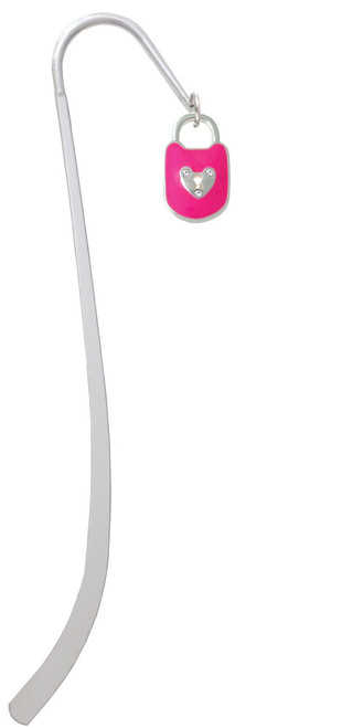 Hot Pink Enamel Lock with Clear Crystals Charm Bookmark