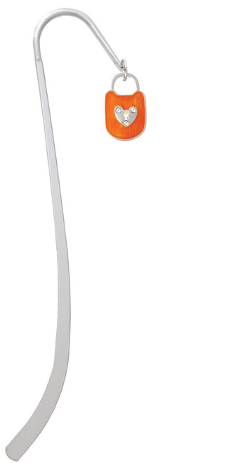 Hot Orange Enamel Lock with Clear Crystals Charm Bookmark
