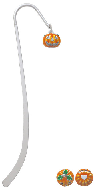 Small Orange Jack O'Lantern with Stem Charm Bookmark