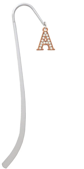 Crystal Rose Gold Tone Initial - A - Charm Bookmark