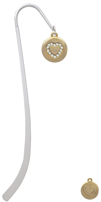 Gold Tone Disc with Crystal Heart Charm Bookmark
