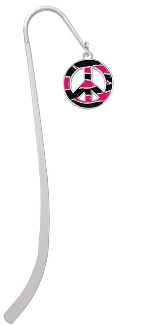 Large Hot Pink Tiger Print Peace Sign Charm Bookmark
