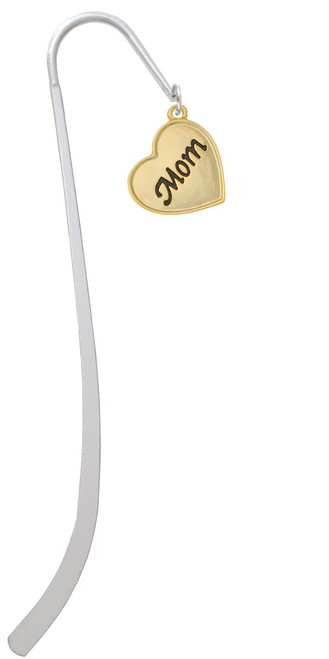 Gold Tone Script Mom Heart Charm Bookmark