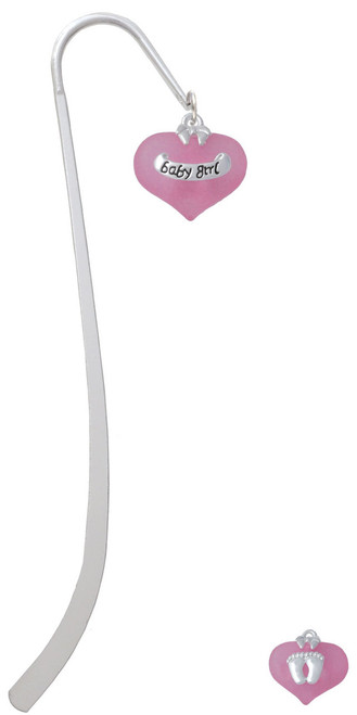 Baby Girl Pink Heart with Baby Feet Charm Bookmark