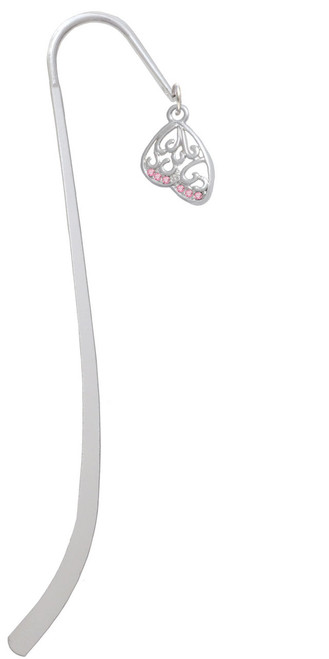 Open Pink Crystal Butterfly Wing Charm Bookmark