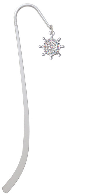 AB Crystal Ship Wheel Charm Bookmark