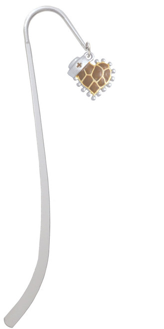 Brown Giraffe Print Heart with Nurse Hat Charm Bookmark