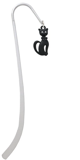Tall Sitting Matte Black Cat Charm Bookmark