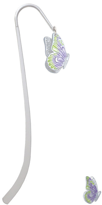 Large Translucent Purple & Lime Green Flying Butterfly Charm Bookmark