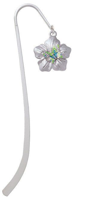 Lime Green & Hot Blue Butterfly on Large Flower Charm Bookmark