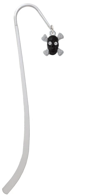 Small Black Resin Skull with Clear Crystals Charm Bookmark