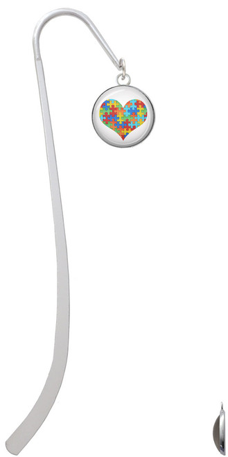 Domed Puzzle Piece Heart Charm Bookmark