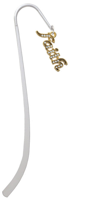 Gold Tone Script ''Faith'' with Clear Crystals Charm Bookmark