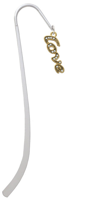 Gold Tone Script ''Love'' with Clear Crystals Charm Bookmark