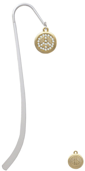 Gold Tone Disc with Crystal Peace Sign Charm Bookmark