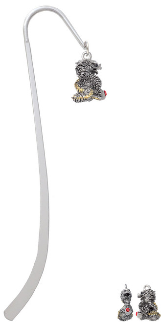 Dragon with Gold Tone Scales and Red Crystals Charm Bookmark