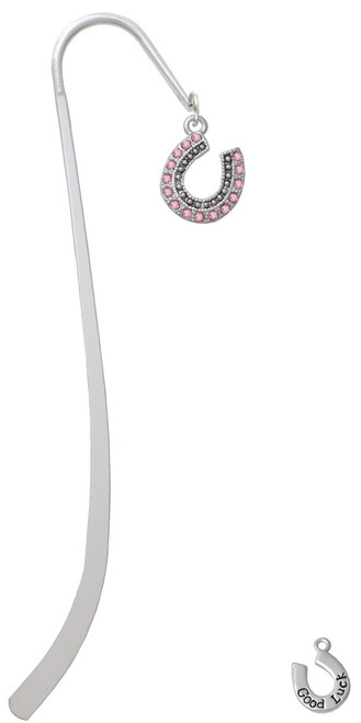 Beaded Pink Crystal Horseshoe with Good Luck Charm Bookmark