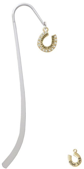 Beaded Clear Crystal Gold Tone Horseshoe with Good Luck Charm Bookmark