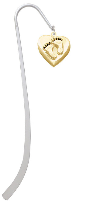 Gold Tone Baby Feet Heart Locket Charm Bookmark
