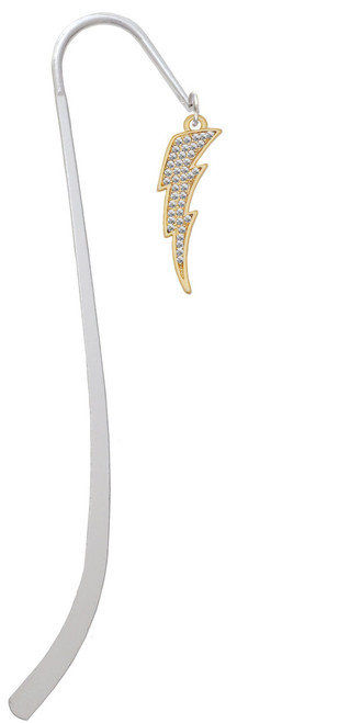 Large Gold Tone Clear Crystal Lightning Bolt Charm Bookmark