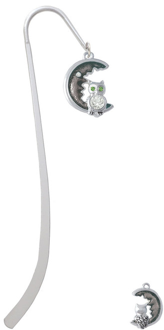 Large Crystal Owl Sitting on Black Moon Charm Bookmark