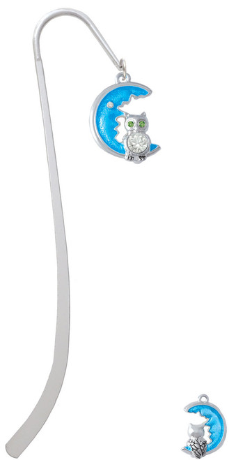 Large Clear Crystal Owl on Hot Blue Moon Charm Bookmark