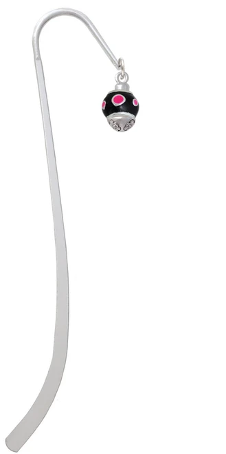 Hot Pink Dots on Black Spinner Charm Bookmark