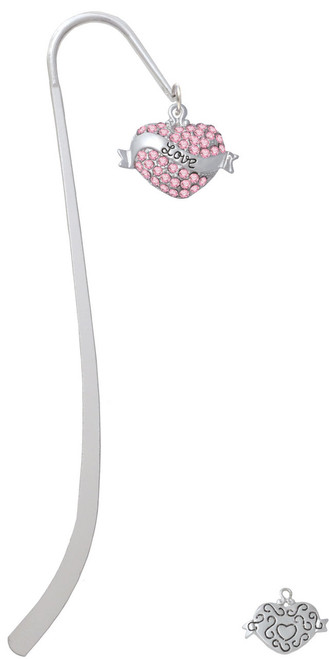 Love Banner on Pink Crystal Heart Charm Bookmark