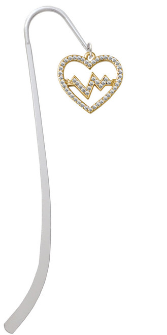 Gold Tone Large Crystal Heart - Heartbeat Charm Bookmark