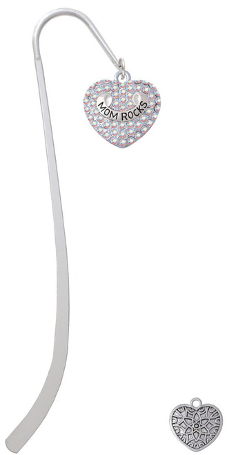 Mom Rocks on AB Crystal Heart Charm Bookmark
