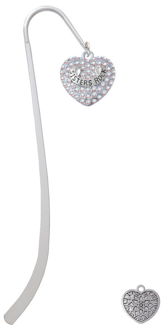 Sisters Rock on AB Crystal Heart Charm Bookmark