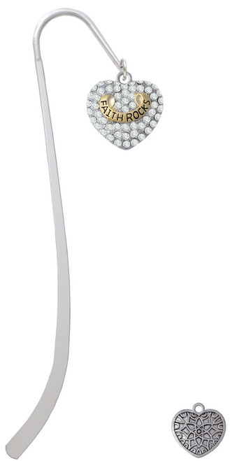 Gold Tone 'Faith Rocks' on Clear Crystal Heart Charm Bookmark