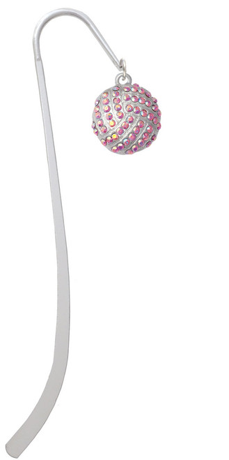 Large Super Sparkle Crystal Pink AB Volleyball Charm Bookmark