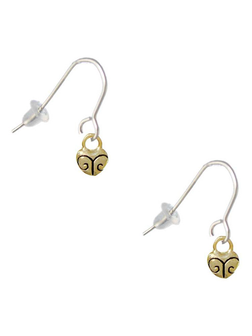 Mini Gold Tone Scroll Heart French Earrings