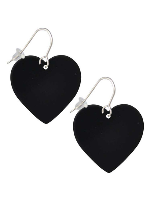 Acrylic 1" Black Heart French Earrings