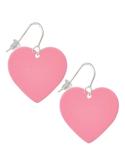 Acrylic 1" Pink Heart French Earrings