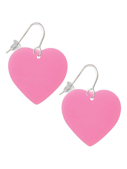 Acrylic 1" Hot Pink Heart French Earrings