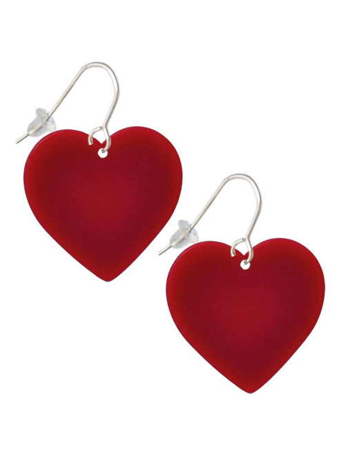 Acrylic 1" Maroon Heart French Earrings