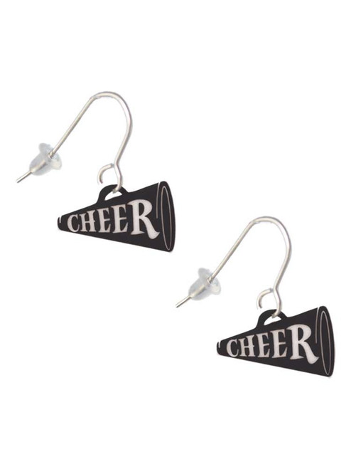 Acrylic 3/4" Black Cheer Megaphone French Earrings