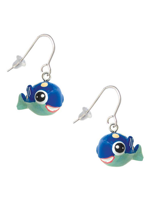 Resin Blue Fish with Pink Polka Dots French Earrings
