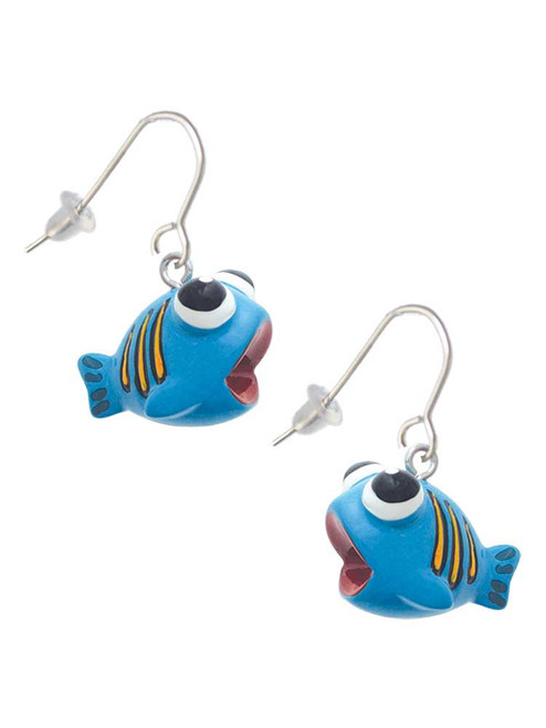 Resin Blue Fish with Orange Stripes French Earrings