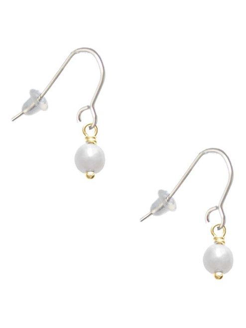 6mm Glass Imitation Pearl Gold Tone Bead Drop French Earrings