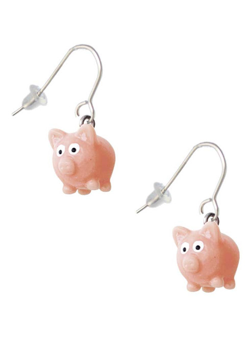 Resin Pink Pig French Earrings
