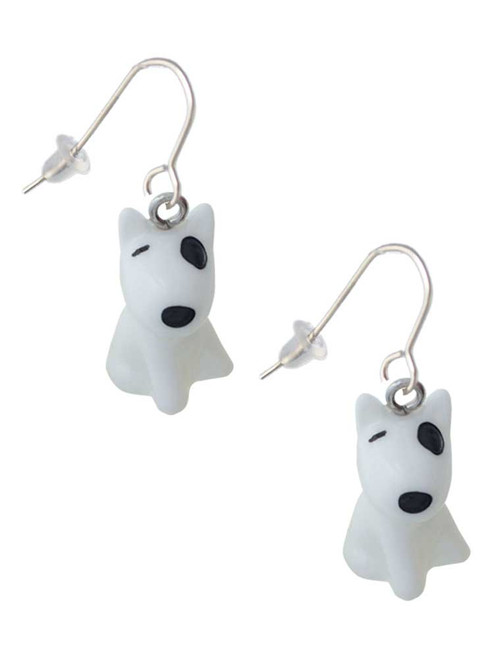 Resin White Bull Terrier Dog French Earrings
