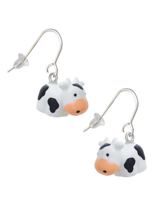Resin Black and White Cow French Earrings